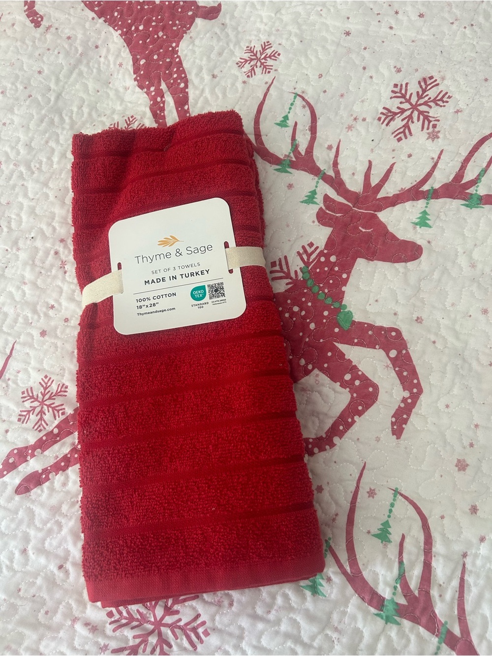Red Cotton Hand Towels - Set of 3. NWOT